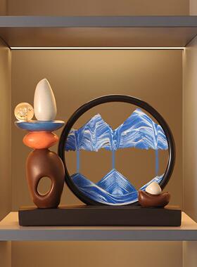 轻奢高档时来运转流沙画摆件欧式酒柜客厅办公室装饰品3D立体沙漏