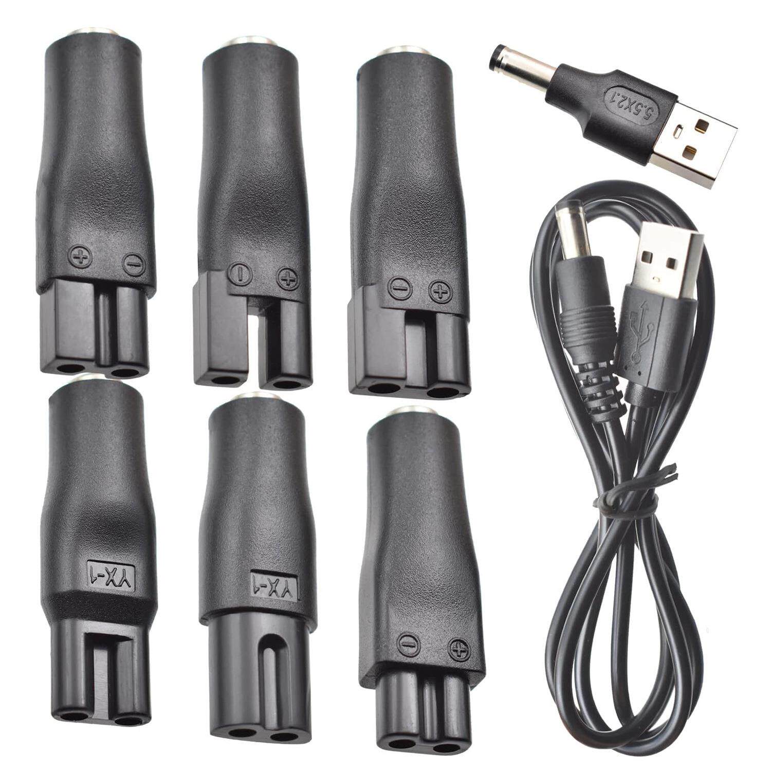 跨境八字转接头适用理发器剃须刀充电转接头5521母座转双孔转接头