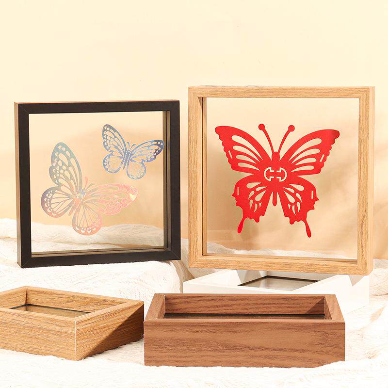 双面玻璃摆台简约创意桌面摆台 立体相框A4剪纸diy画框透明相框架