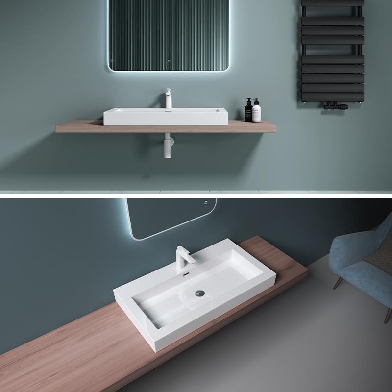 德国opor818rdo人式造石一小体台上盆户型挂墙洗手盆方形壁挂洗脸