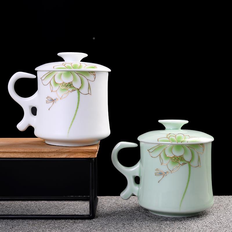 茶杯陶带盖过滤马克水青杯亚光瓷个人办公会议礼品杯定瓷制XWQ器L