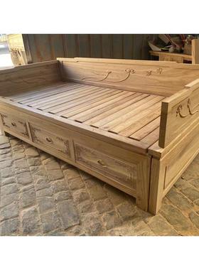 北榆树9574滑动汉白色残叶床全罗实木沙发床白色胚胎伸缩式汉塌床