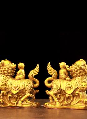 采购产品铜HKE独角饰品大铜独角兽踏块一对，卧室兽床头阳，台装