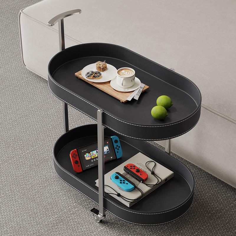 零食物中古风厅无品牌/马鞍皮小推车客沙发置边几家用移动带架滚