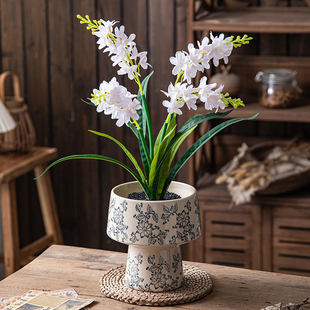青花瓷蝴蝶兰花插花陶瓷花盆高脚中式复古装饰瓷器绿植花卉通用盆
