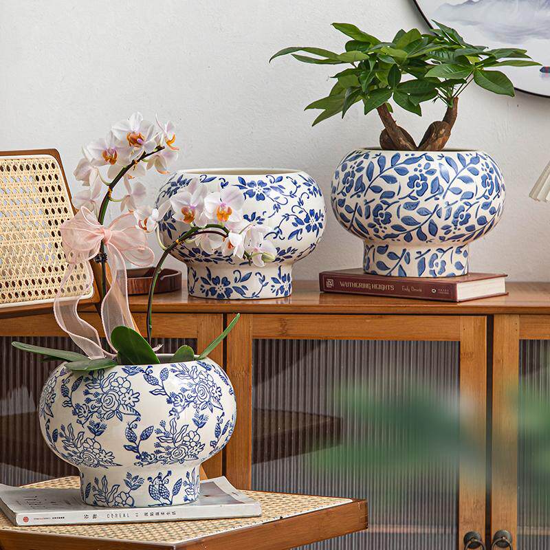 青花瓷纹蝴蝶兰陶瓷花盆中国风室内复古装饰瓷器绿植花卉通用盆