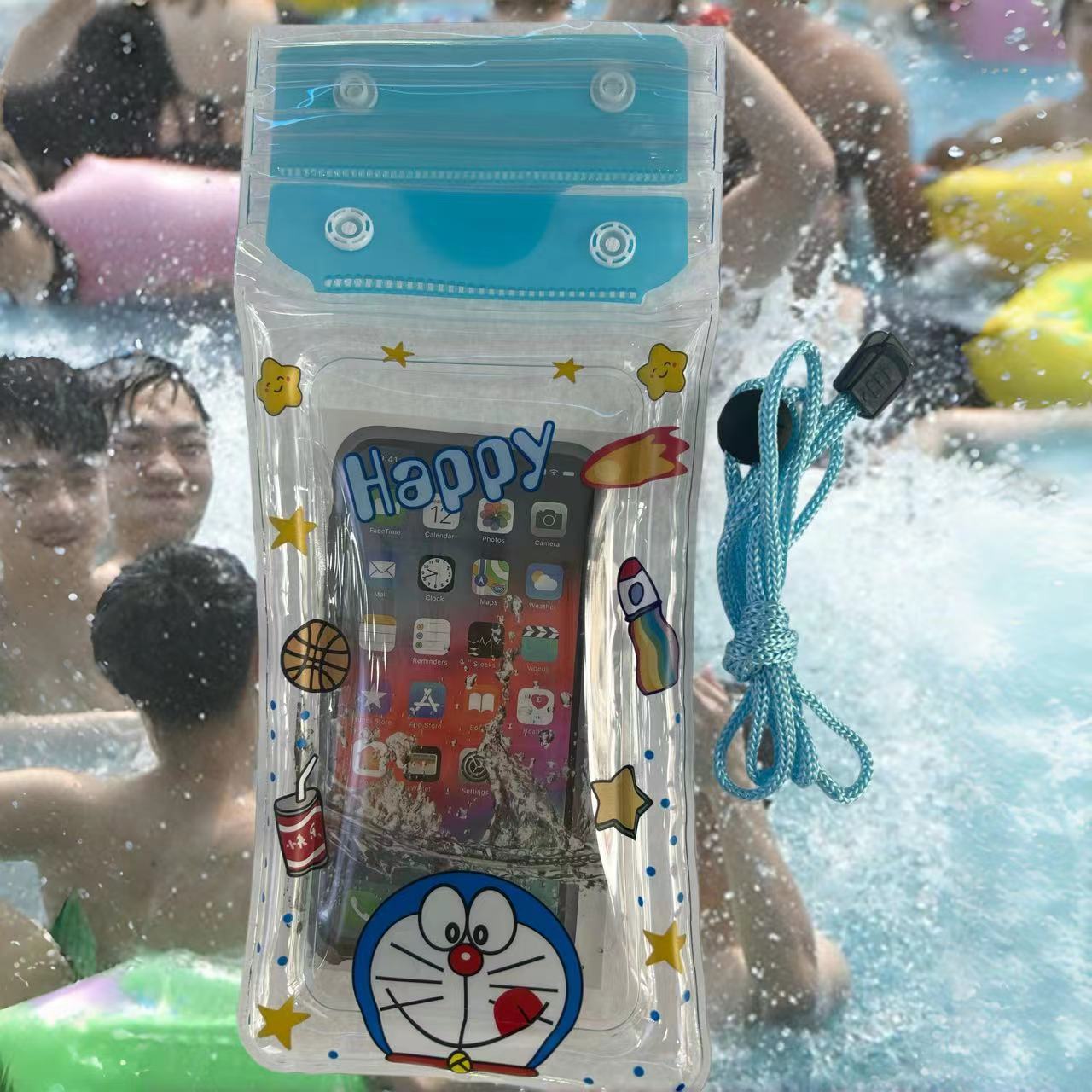 卡通气囊三层密封防水手机袋游泳外卖骑手防雨通用触屏挂脖潜水套