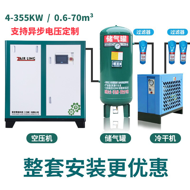 螺杆式空压机0.6-70m3永磁变频静音工业级大型空气压缩机打气泵