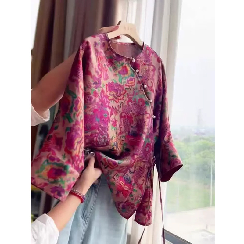 2025早秋新中式国风老钱风改良斜襟盘扣衬衫女士洋气复古唐装上衣