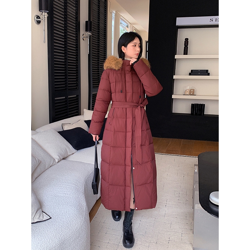2025冬季新款羽绒棉服女长款过膝加厚棉衣时尚收腰连帽棉袄外套潮