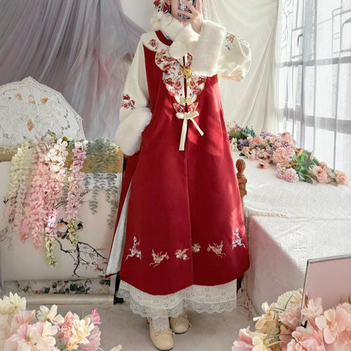 原创汉服女2025新款秋冬季立领短衫明制长比甲马面裙厚款日常套装