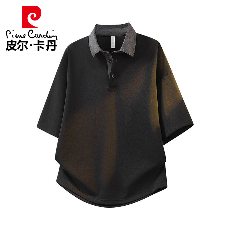皮尔卡丹夏季新款短袖POLO衫男美式潮流百搭五分袖男式T恤潮