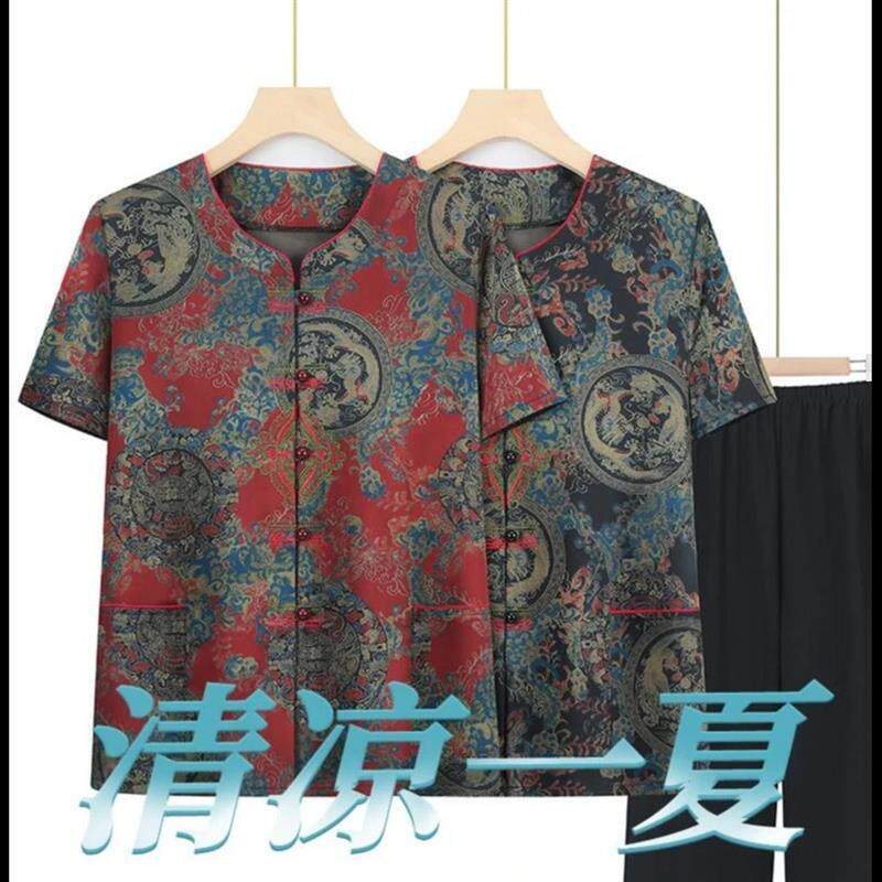 金瑞祥JINRUI4老太太夏老年人女装奶奶夏天衬衫妈妈夏季短袖套装