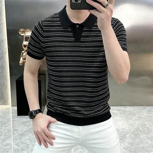 钞戈百货男装老钱风短袖POLO衫夏季翻领1014商务休闲针织半袖T恤