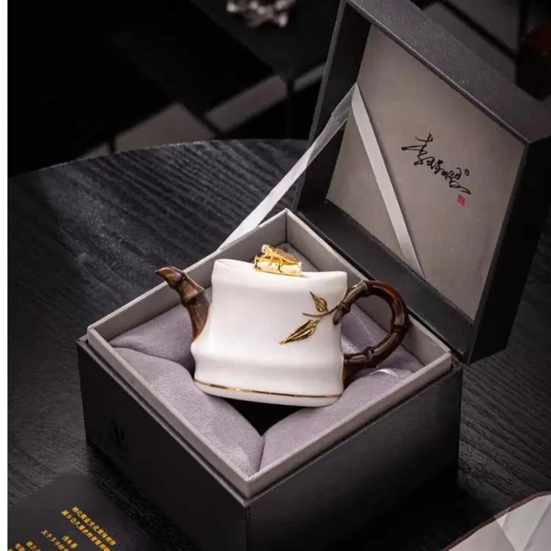 盛世优品汇高档羊脂玉瓷浮雕金蝉壶家用泡茶壶陶瓷茶具简约茶壶