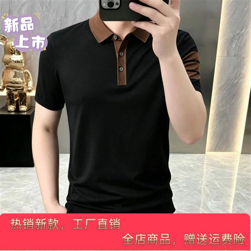 家有优选精品专柜正品轻熟条纹男士短袖t恤翻领薄款针织短袖男款