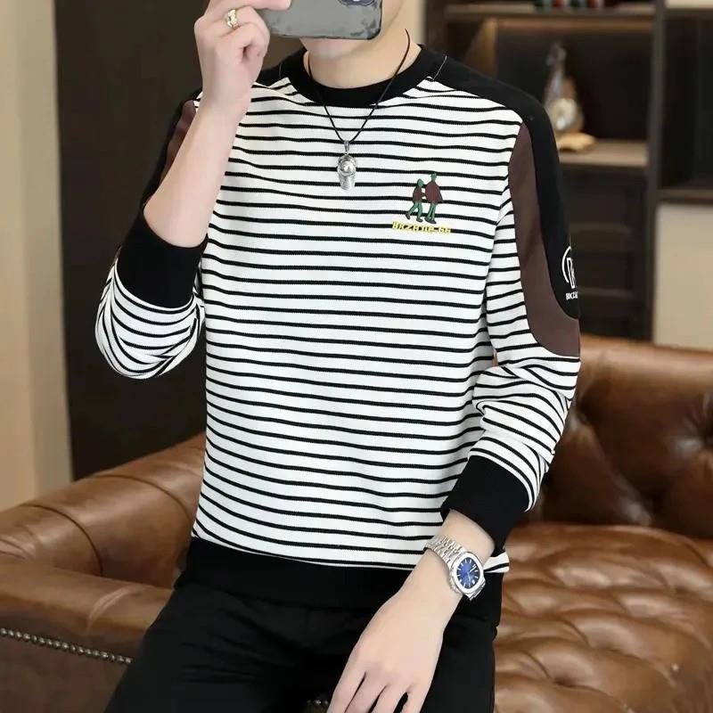 多元甄选百货小铺高品质条纹卫衣男士秋季M圆领长袖打底衫套头上