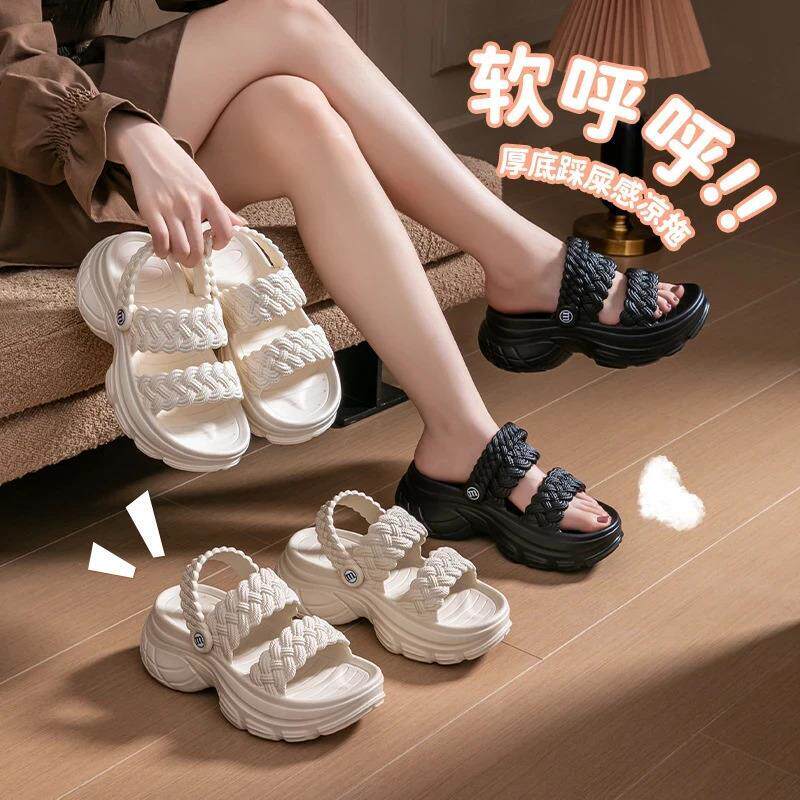 Mocaca轻奢2厚底拖鞋女夏时尚仙女风外穿松糕夏季增高两穿凉鞋外