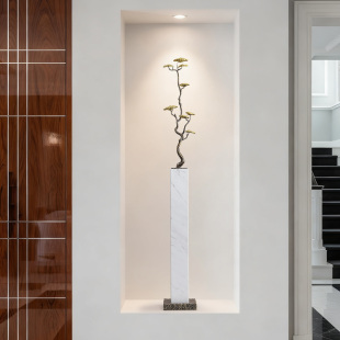 黄铜迎客松摆件客厅入户玄关壁龛柜细长高轻奢高档乔迁开业礼物