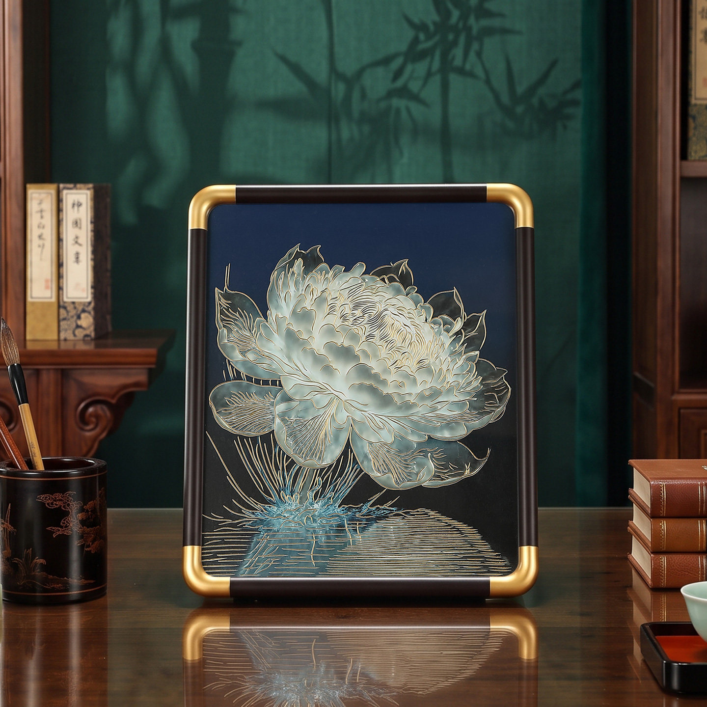 好运莲莲光影睡莲手工雕刻铜雕画装饰画家居客厅桌面摆件乔迁礼品