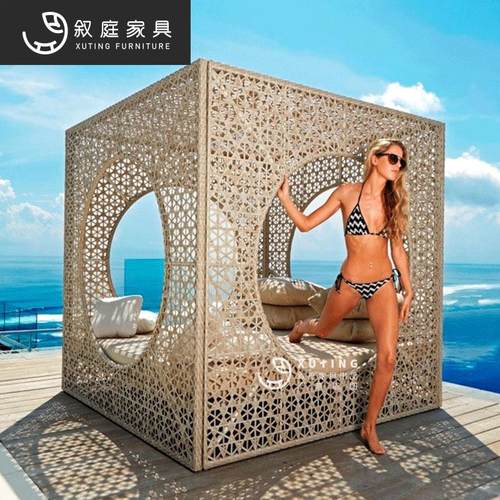 户外家具躺床沙发泳池景区公共场合躺椅酒店庭院露台别墅藤编家具