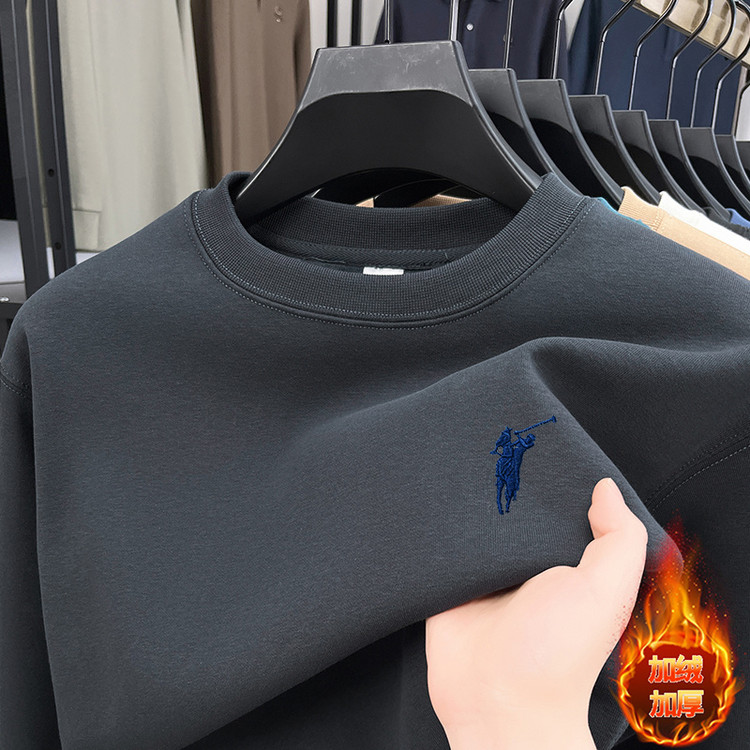 马刺绣重磅棉卫衣男圆领