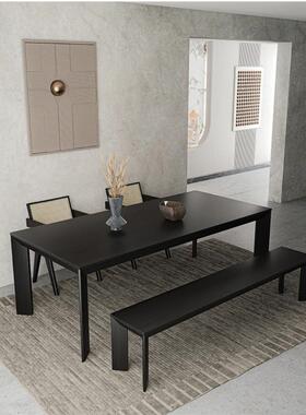 北欧侘寂风实木餐桌现代简约家用条桌白蜡木黑色长桌设计师工作台