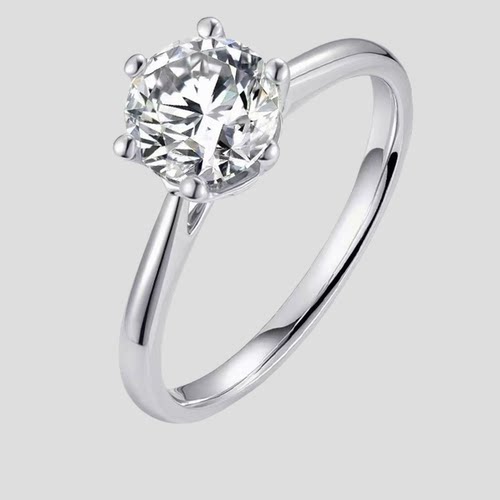 撤柜PT950铂金钻戒女经典六爪1克拉真钻培育钻石求婚戒指情人节