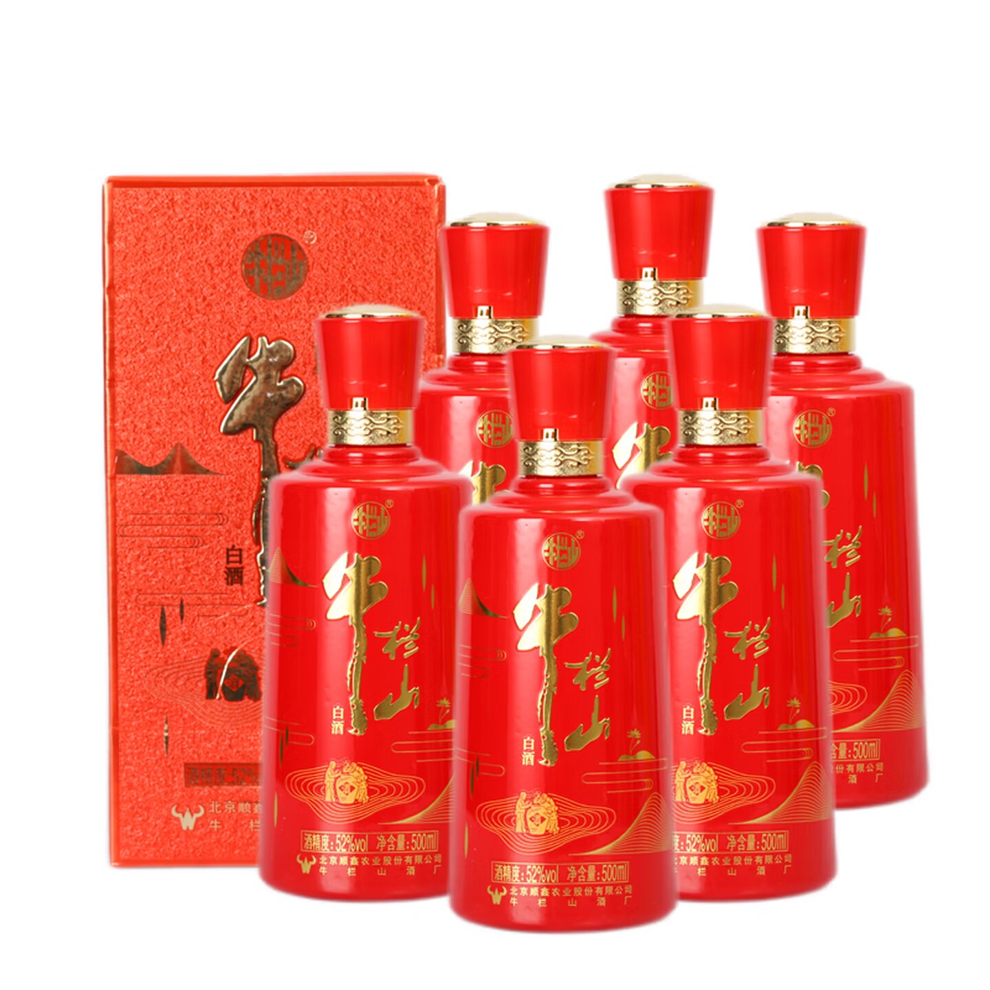 牛栏山百年陈酿 浓香型白酒 52度 500mL 6瓶 红福 整箱
