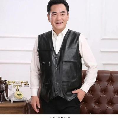 徒徒Jine软皮马甲毛一体春秋加绒口袋皮衣男外套男无袖坎肩中老年