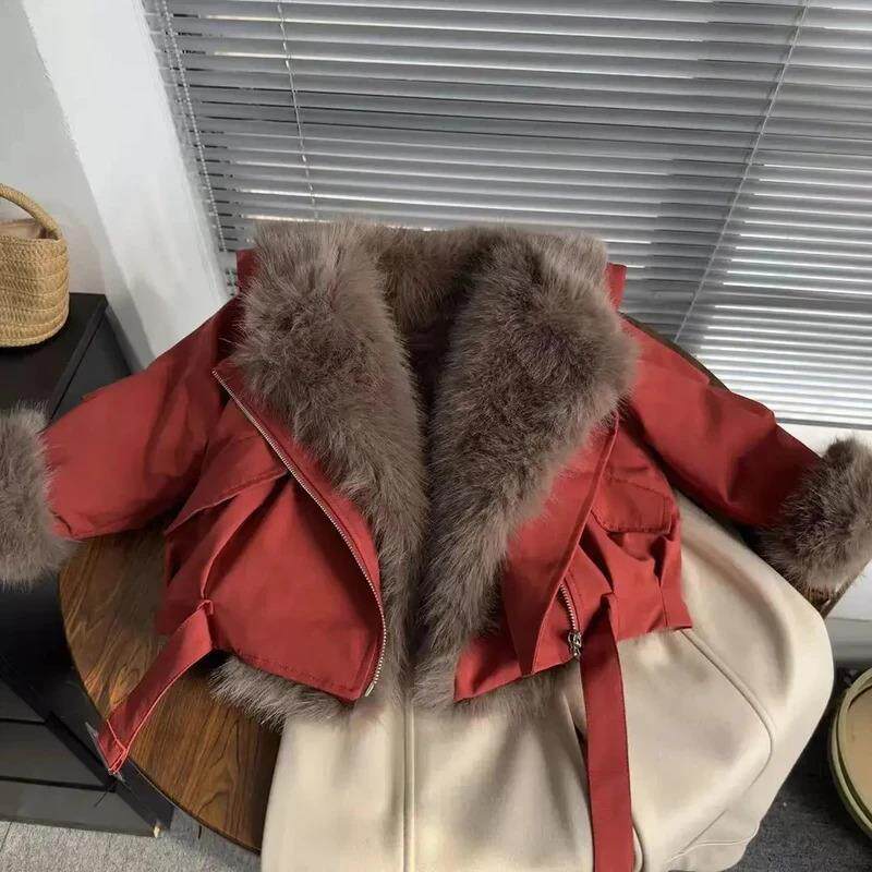 童乐纺女童冬装加绒加厚毛毛外套冬季新款洋派韩版毛茸茸夹克外套