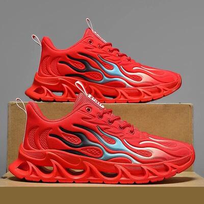 朝益潮鞋男鞋新款网面跑步鞋男士休闲青年学生红色运动鞋