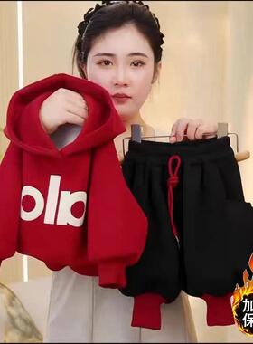 承丰元精品店男童加绒卫衣套装中小童时髦上衣潮牛仔裤加绒两件套