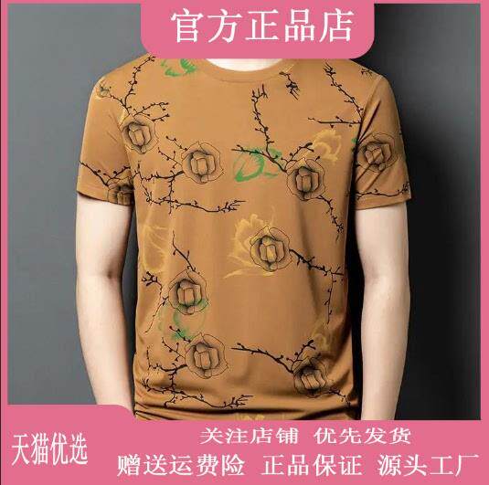九英尺2026夏季新款男薄款冰丝印花T恤时尚轻奢潮流凉感百搭短袖