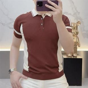 男高端拼色轻奢修 洛羽上海服饰专卖夏季 欧货时尚 翻Q领短袖 polo衫