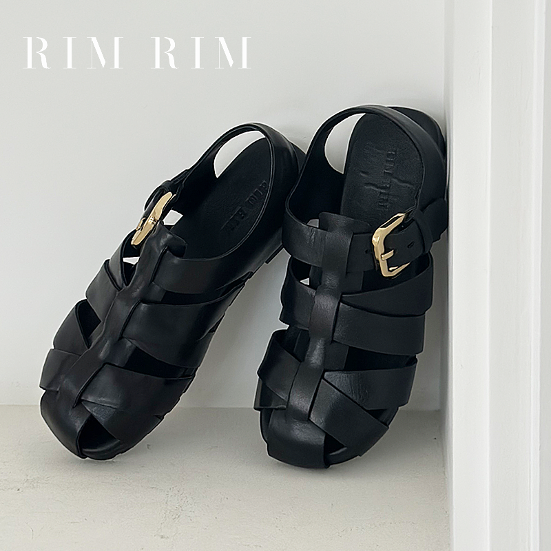 RIMRIM黑色大头型镂空编织凉鞋