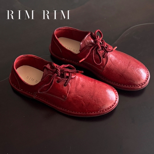 RIM RIM聆里塑形马皮浅口单鞋秋冬重水洗马皮薄底休闲女士小皮鞋