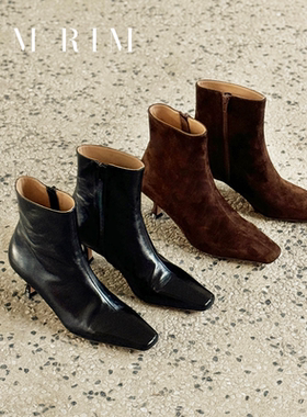 RIM RIM2025秋冬新款塑型马皮鞋法式复古侧拉链短筒靴女真皮靴子