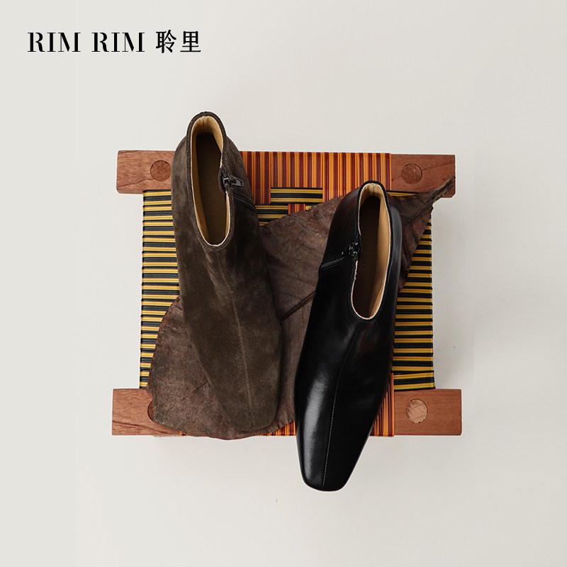 RIM RIM聆里手工欧洲塑形马皮靴显瘦隐形增高坡跟瘦瘦靴秋冬短靴