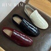 做旧软皮简约乐福鞋 RIM RIM欧美风低跟圆头真皮单鞋 纯色日常百搭