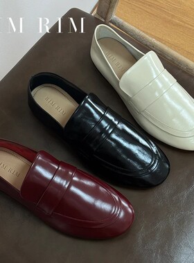 RIM RIM欧美风低跟圆头真皮单鞋做旧软皮简约乐福鞋纯色日常百搭