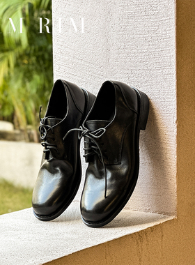 RIM RIM塑型马皮鞋水洗时尚复古圆头单鞋牛津鞋黑休闲手工真皮