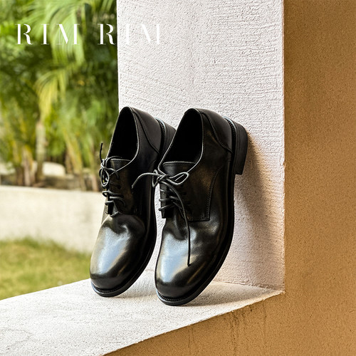 RIM RIM塑型马皮鞋水洗时尚复古圆头单鞋牛津鞋黑休闲手工真皮