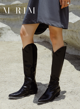 RIM RIM2024秋冬新款塑型马皮鞋骑士靴女尖头真皮西部牛仔长靴