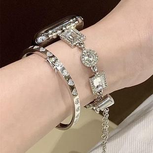 适用华为watchFit4表带ins钻石闪钻手链iWatchS10/9/8/7/6/5代se2高级41mm女45mm镶钻9Pro腕带红米watch5表带