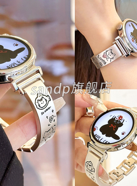 适用华为gt5手表表带ins闪钻手镯可爱猫咪金属表链GT4女41mm华为watch4/3Pro金属42mm镶钻18mm腕带荣耀Magic4