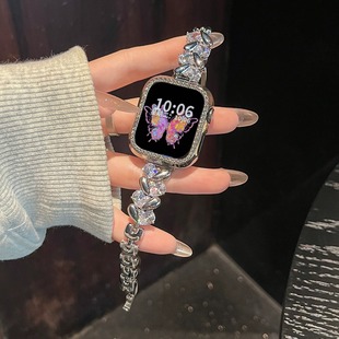 5代se2高级41mm女45mm镶钻9Pro腕带46 42MM 适用华为fit3表带ins爱心锆石闪钻铜质表链苹果iwatchS10