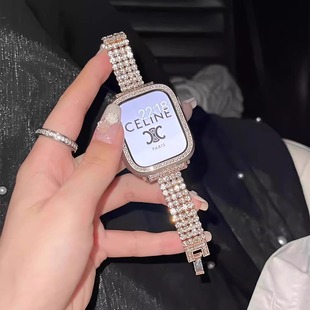 4代se镶钻45mm表链女46mm 适用华为watchFit3表带新款 四排闪钻金属表链华为手表fit3高级iWatchS10