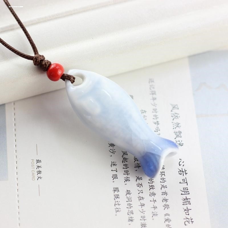 景德镇手工口哨项链骨哨小吊坠陶瓷鱼口哨毛衣链项链吊坠首饰品
