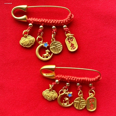 2023年生肖兔宝宝压惊别针黄金色婴儿平安挂件孕妇胸针护身符配饰